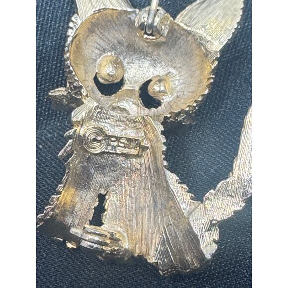 Vintage Pell cat pin, green eye , gold toned metal-cat lover - Picture 6 of 6